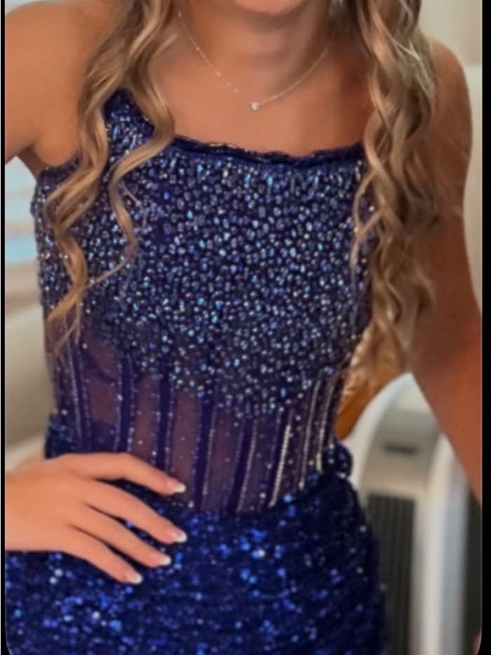 Laura Ashley Navy Blue Beaded Prom Dress